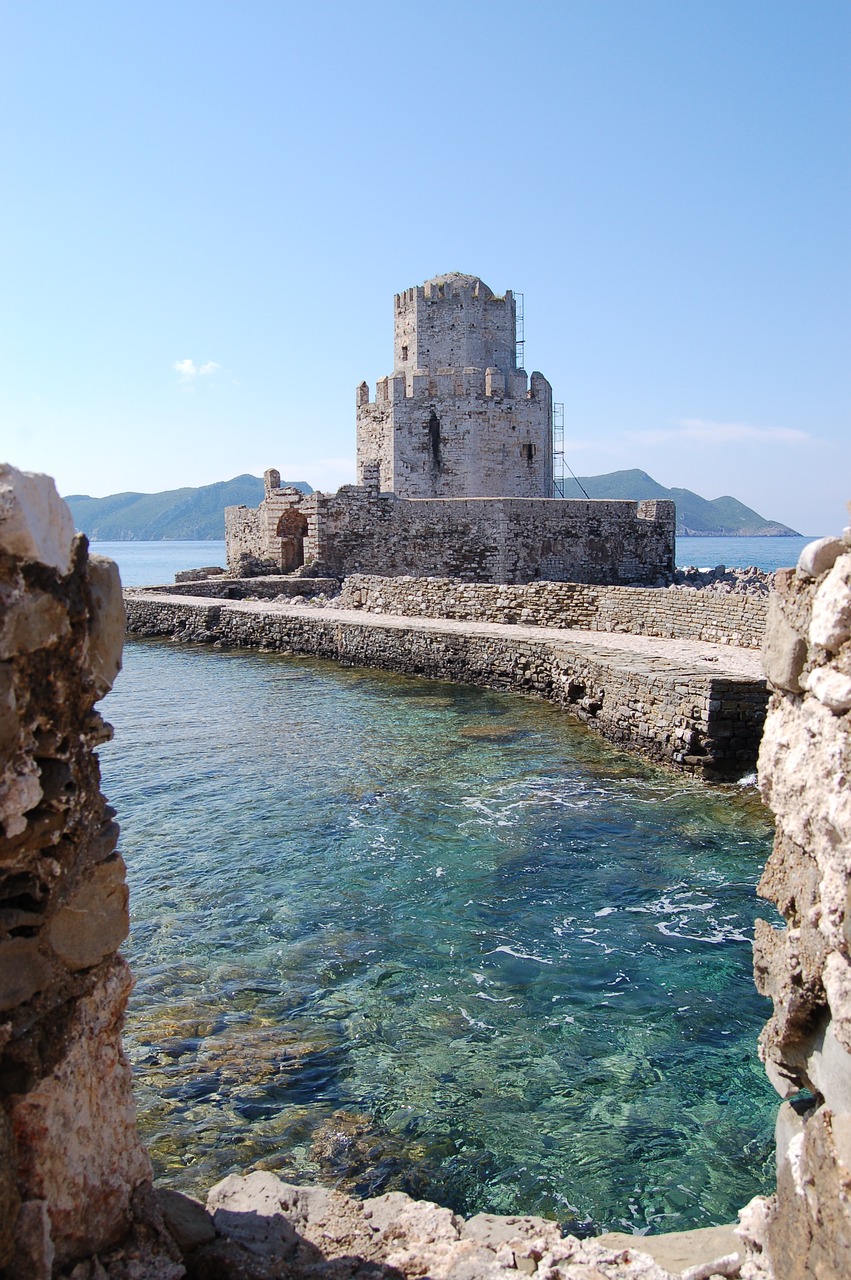 methoni castle greece methoni beach free photo