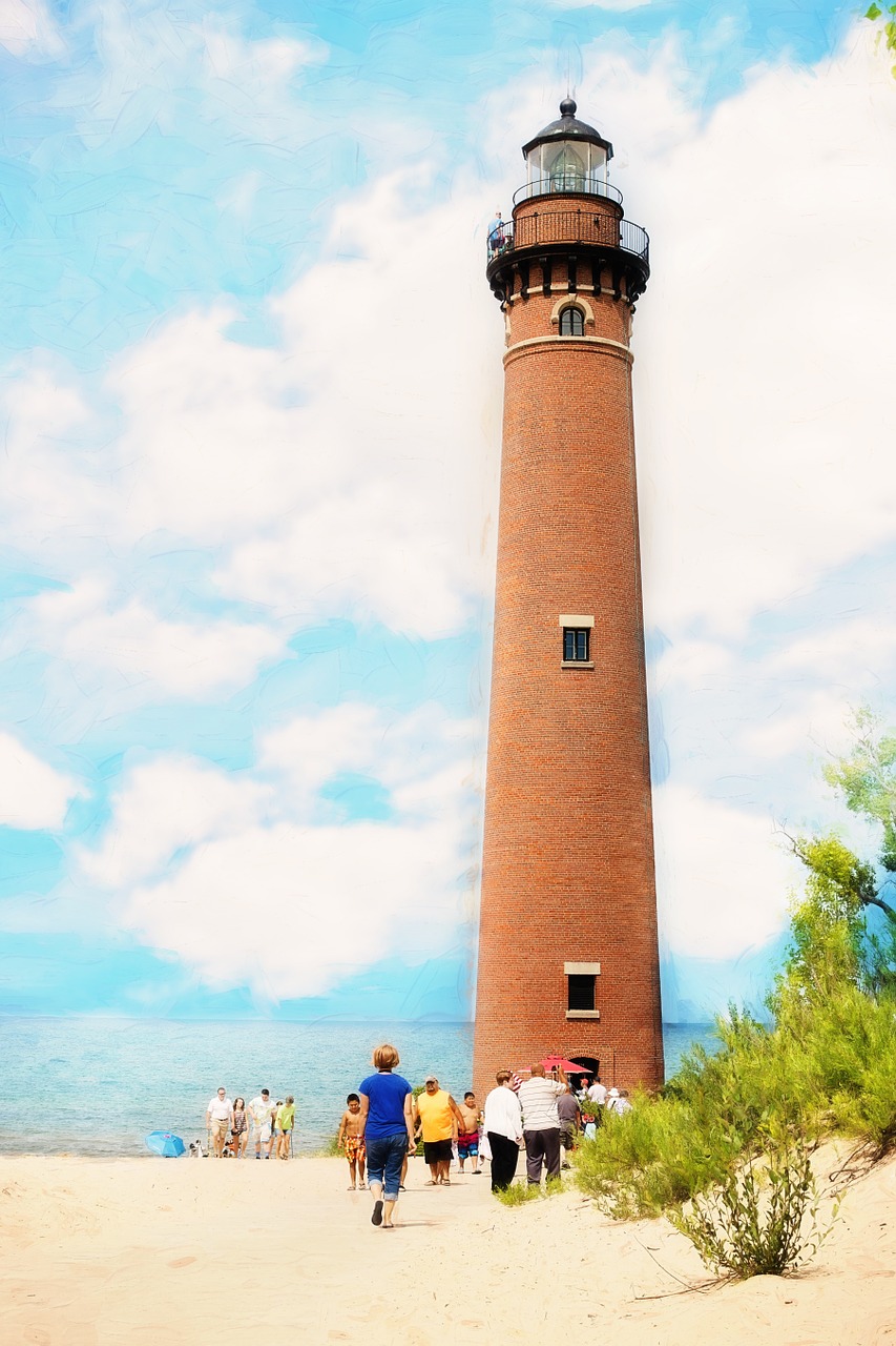 michigan lighthouse summer red brick free photo
