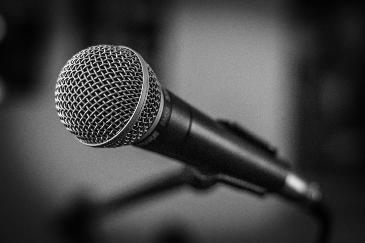 microphone stage black and white free photo
