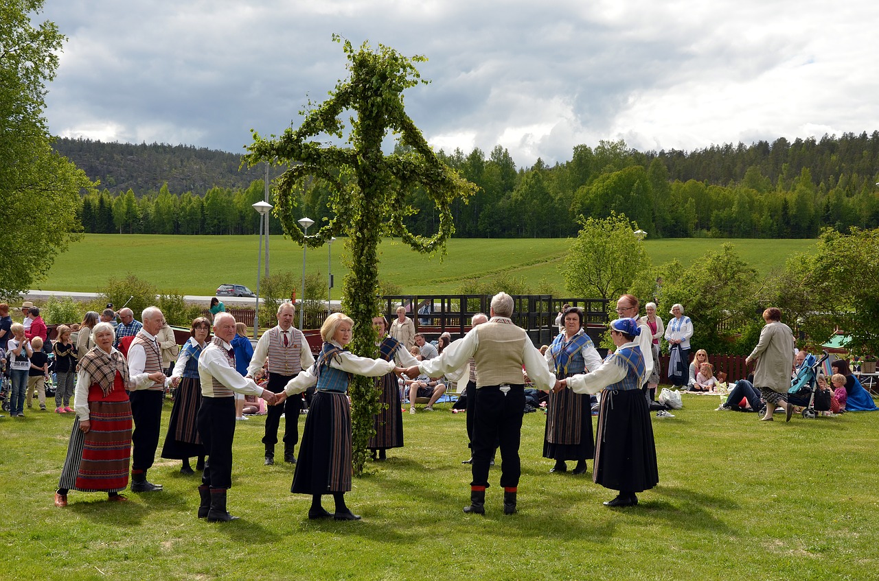midsummer maypole folk dancing free photo