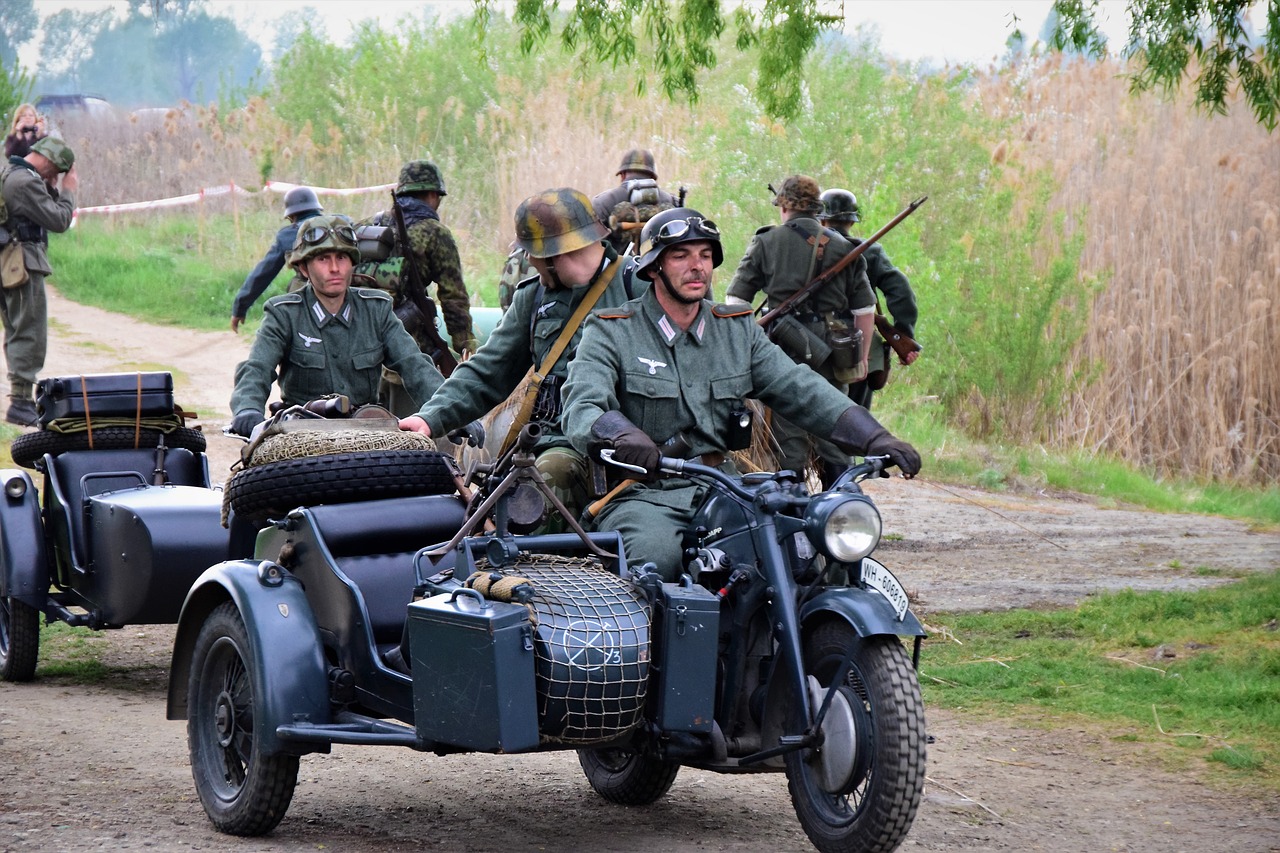 military reconstruction soldiers motorcycle free photo