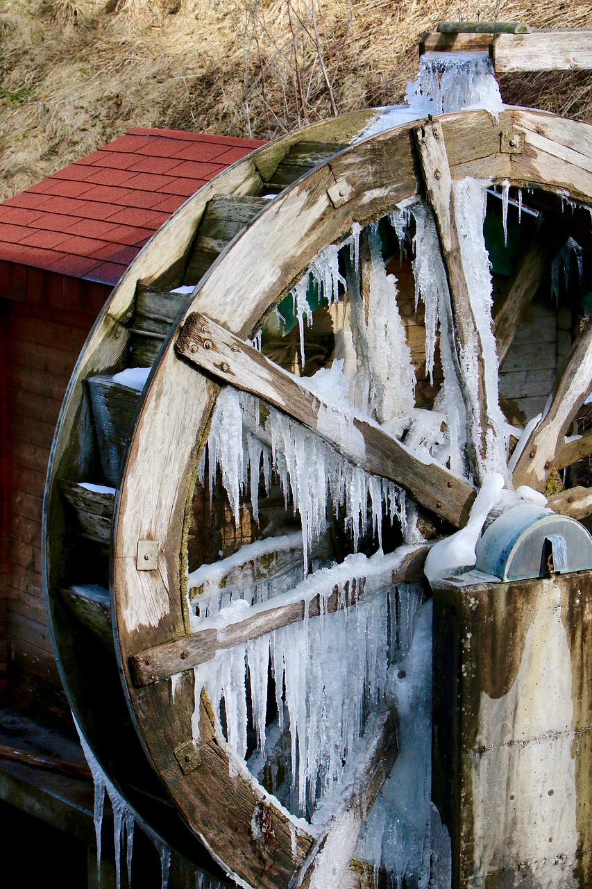 mill waterwheel icicle free photo