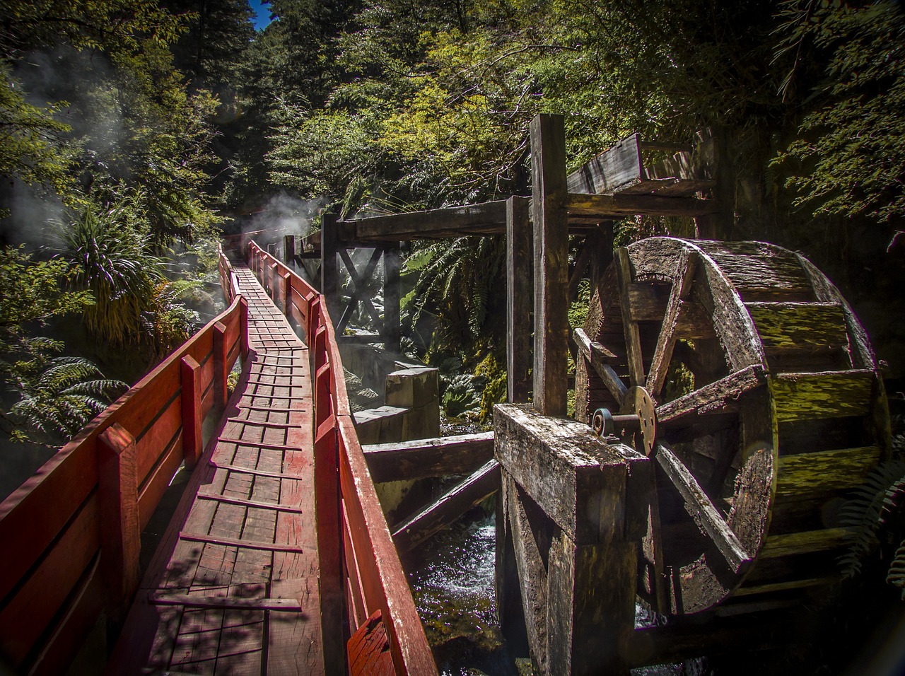 mill wheel hot springs bridge free photo