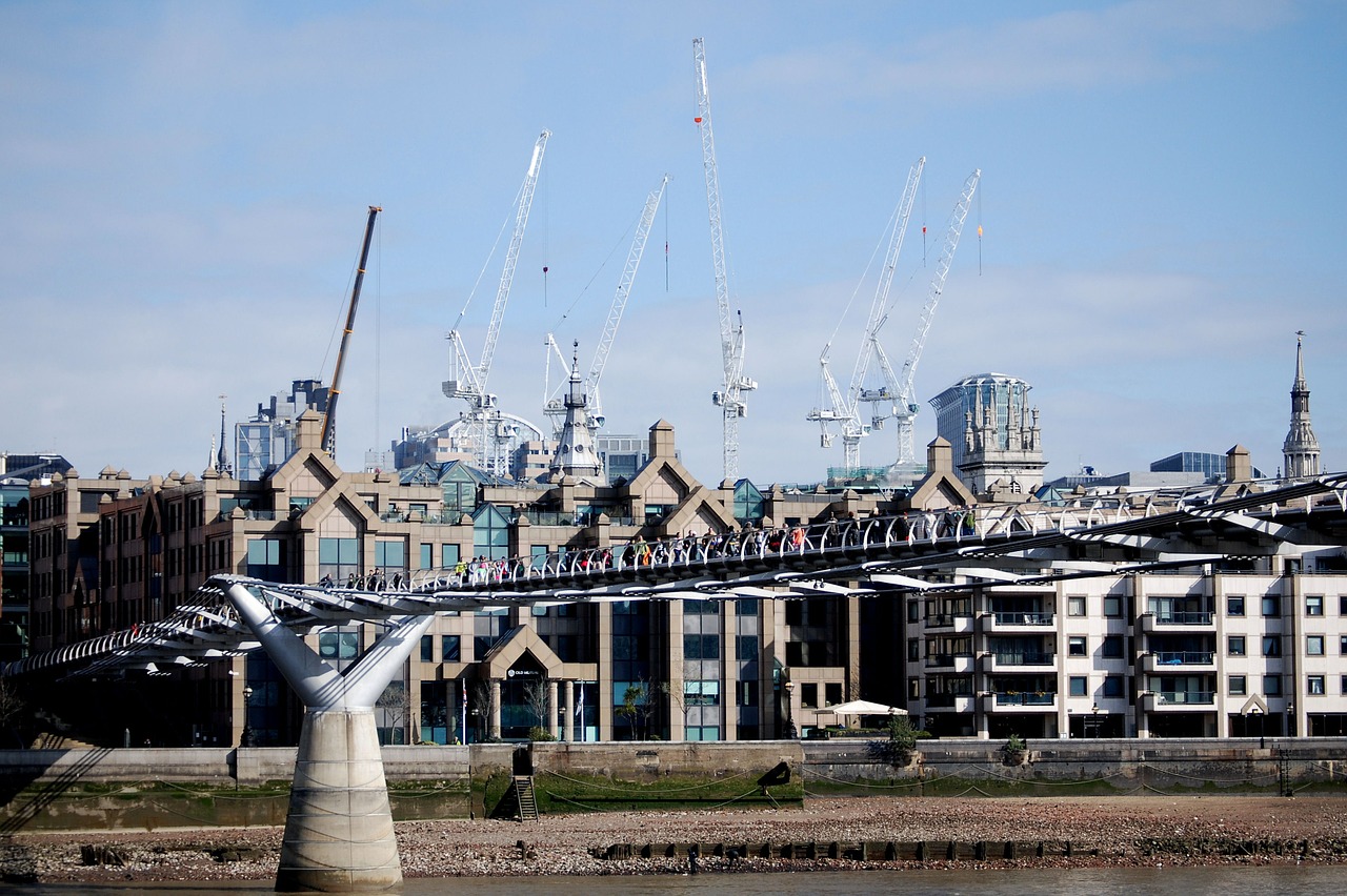 millennium bridge sky cranes free photo