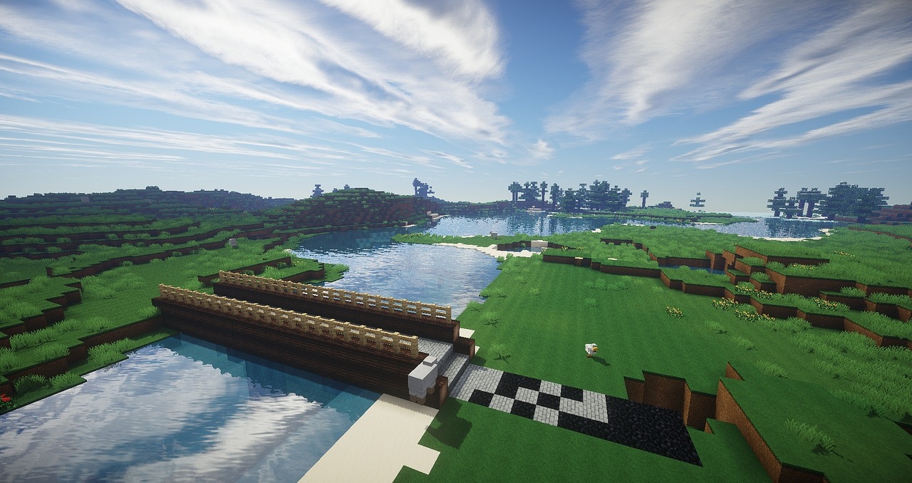 minecraft bridge river free photo