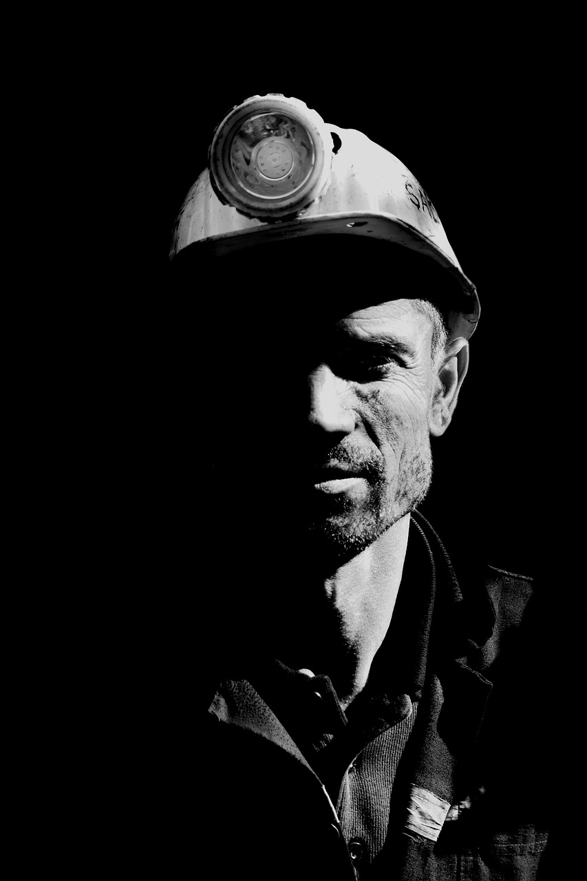 miner portrait black and white free photo