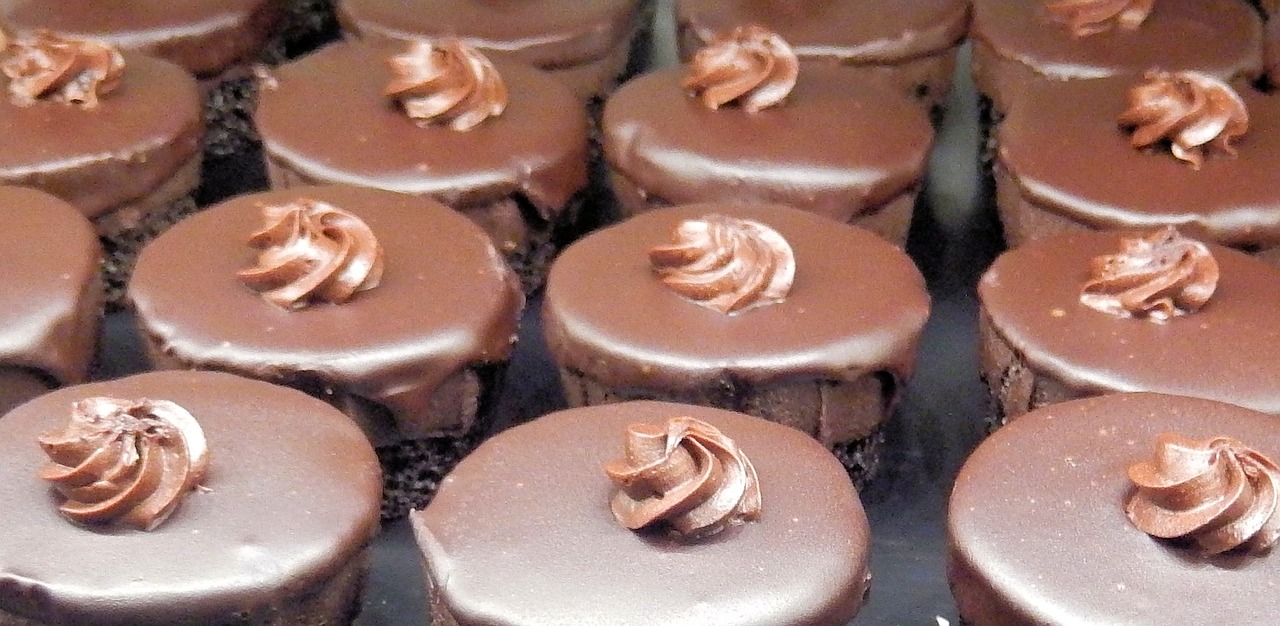 mini chocolate cakes ganache whipped cream topping free photo