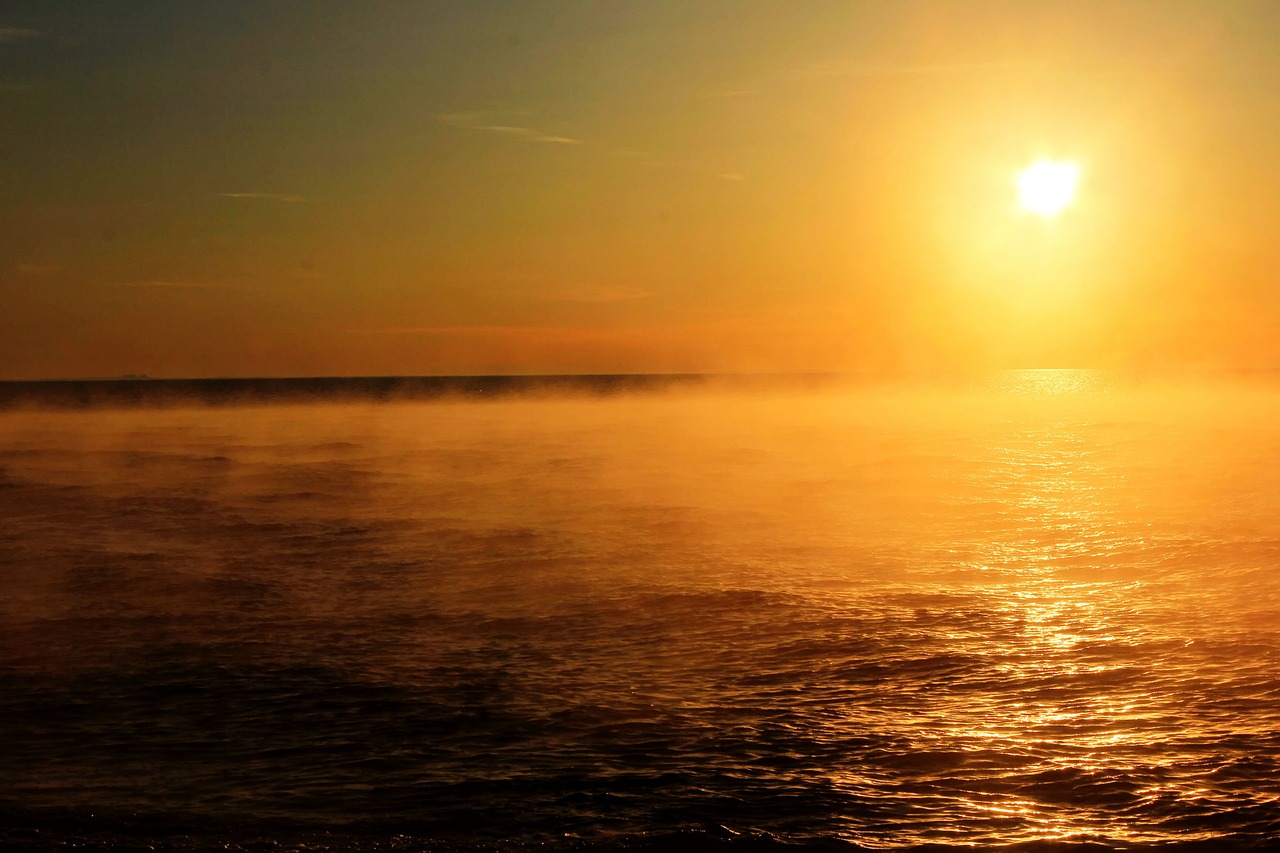 mist lake superior sunset free photo