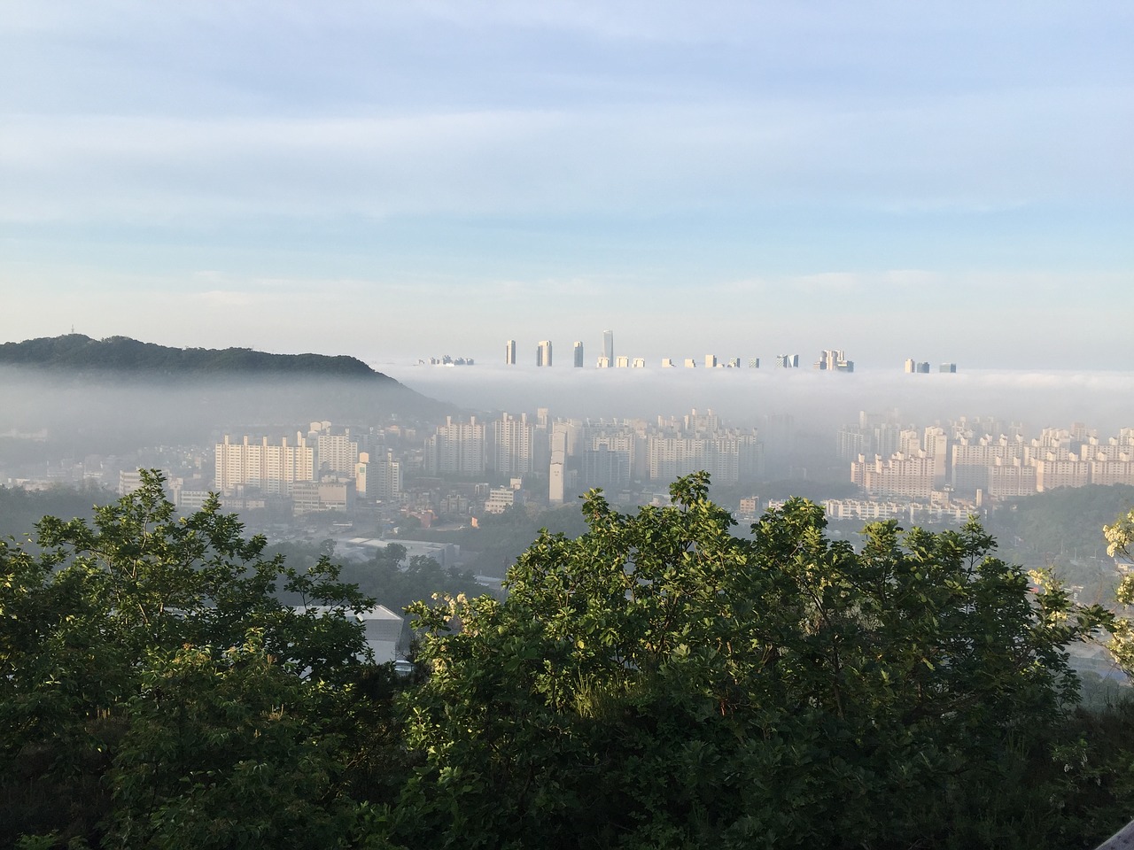 misty incheon metropolitan city yeonsu refreshing acid free photo