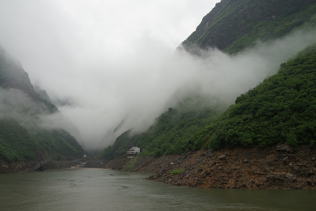 misty mountain three gorges dam house free photo