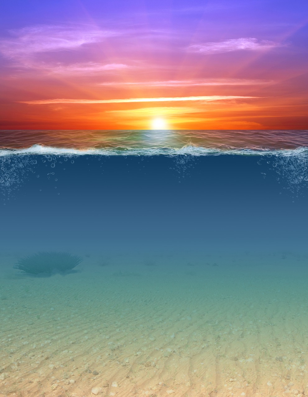 mixed media underwater sunset free photo