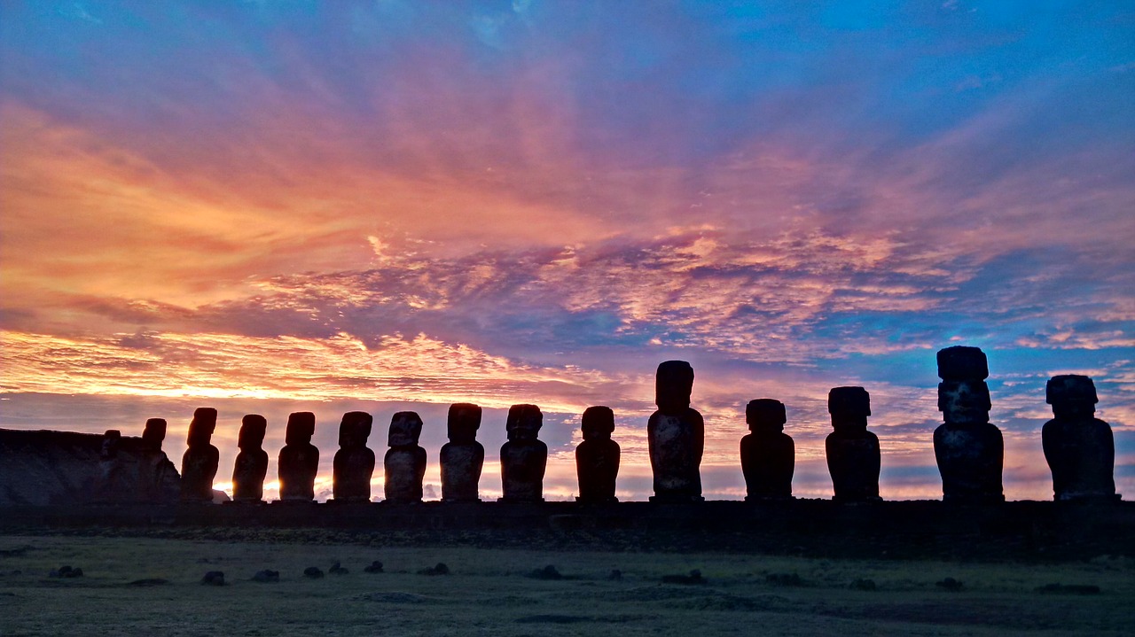moai  sunrise  easter island free photo