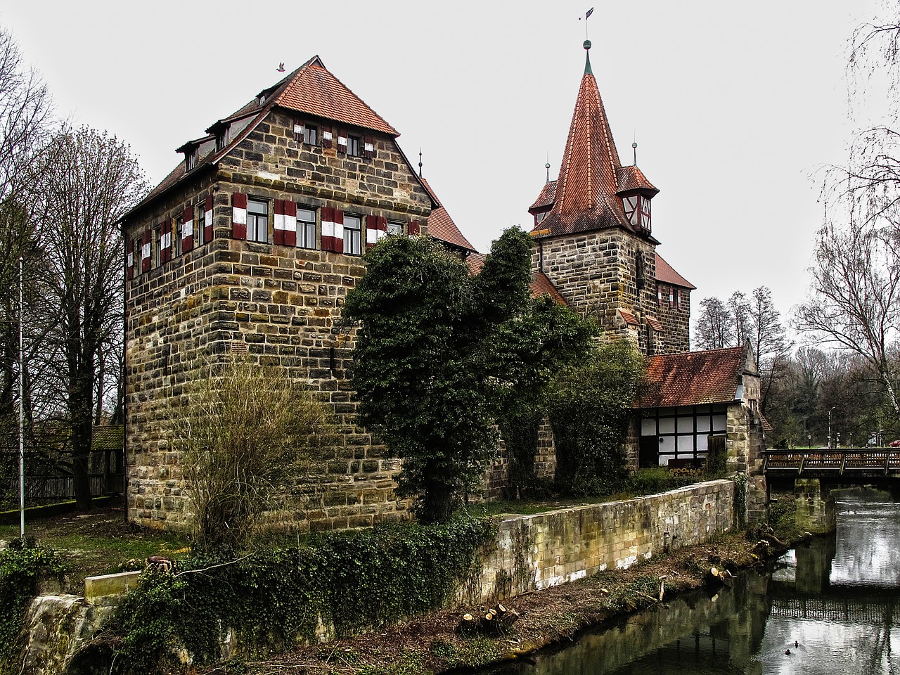 moated castle water bridge free photo