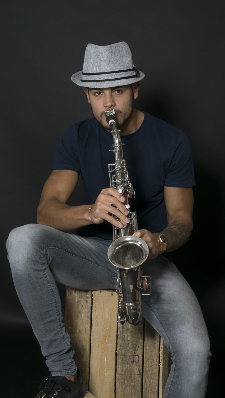 musician saxophone model free photo