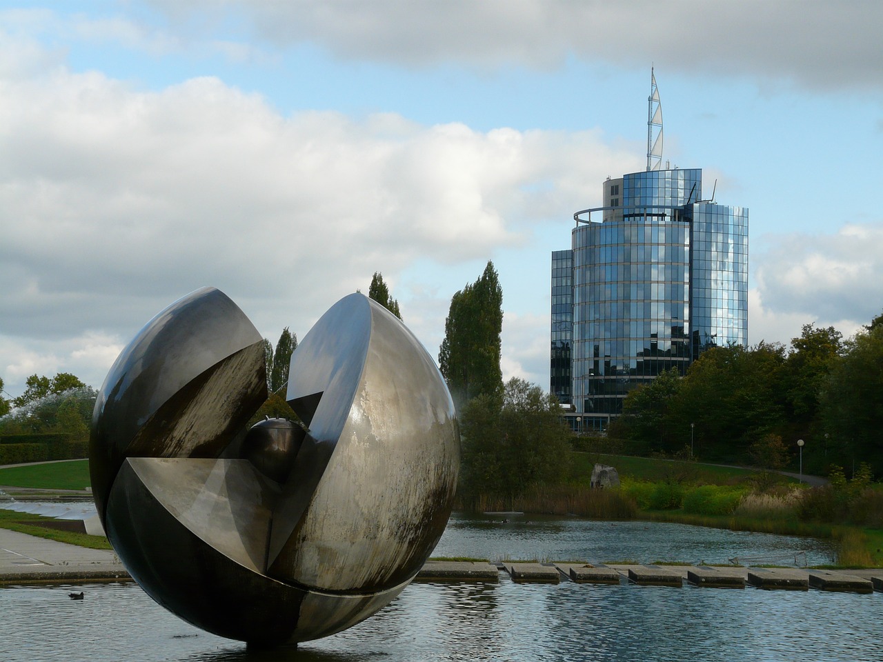 modern art ball fountain free photo