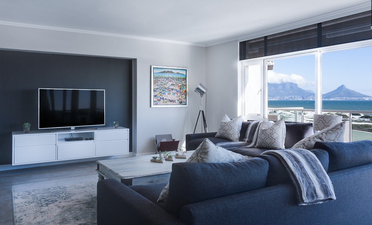 modern minimalist lounge sea view window free photo