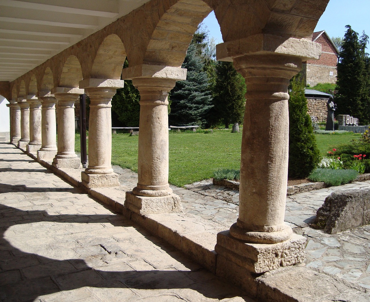 monastery colonnade courtyard free photo