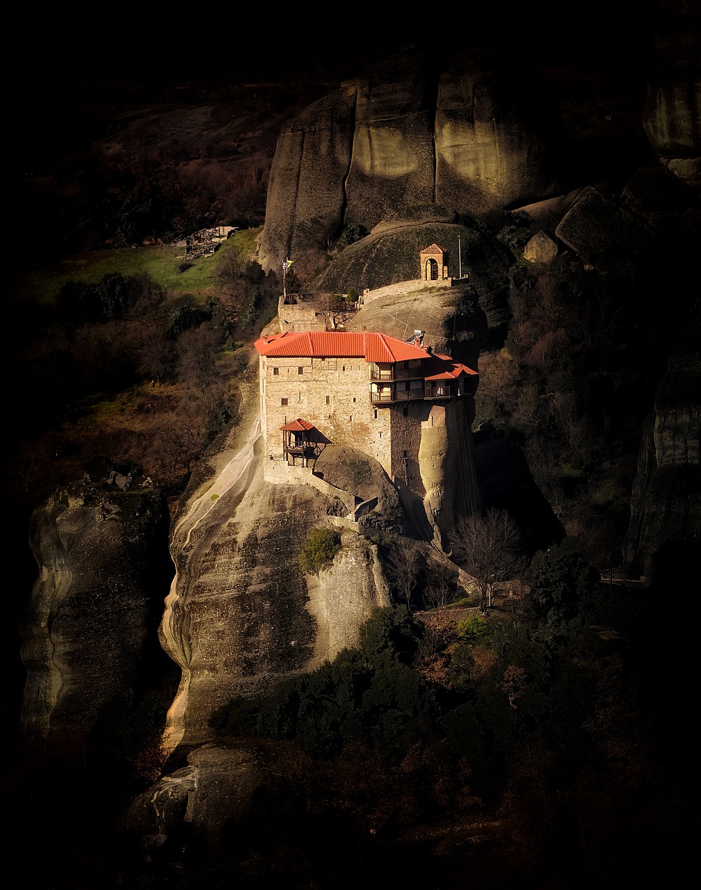 monastery cliff dark free photo