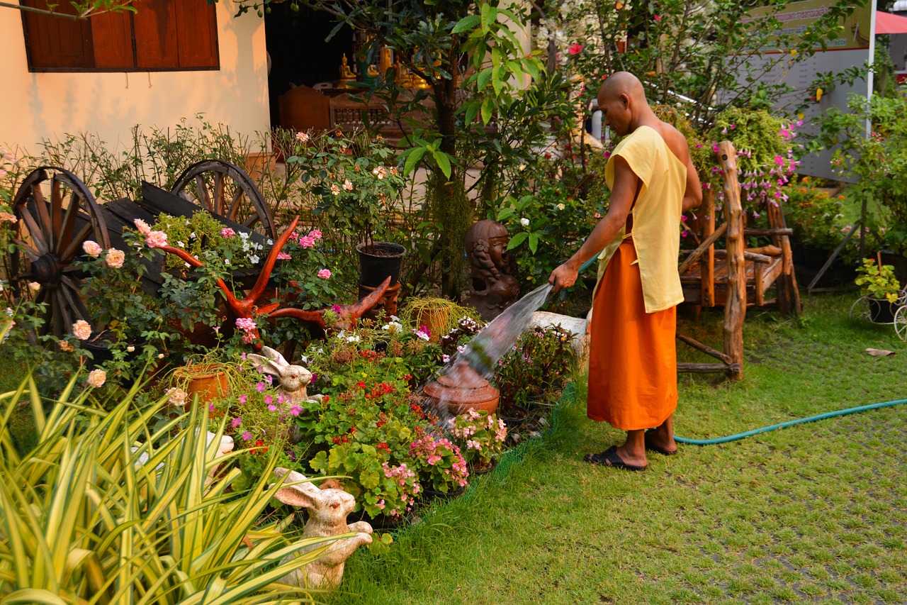 monk gardening thailand free photo