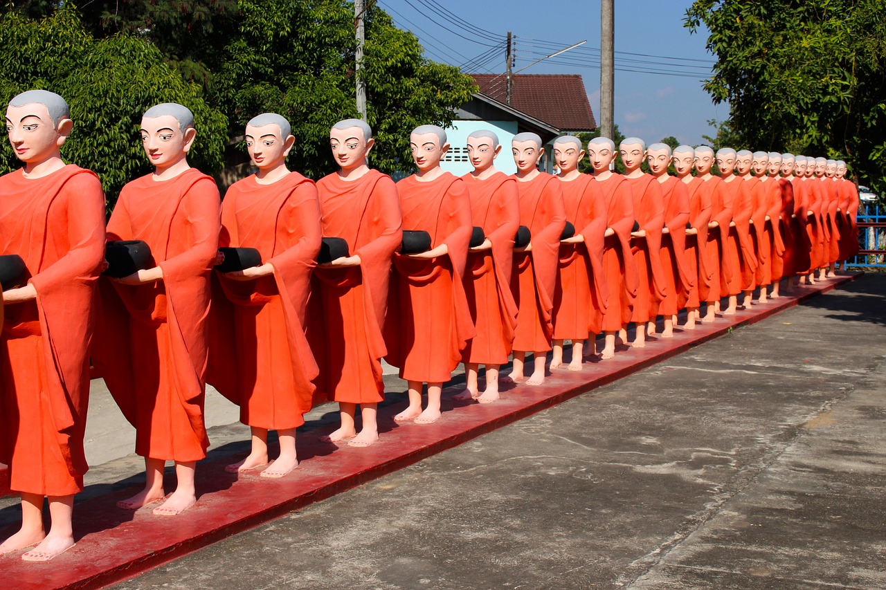 monks myanmar orange robes free photo