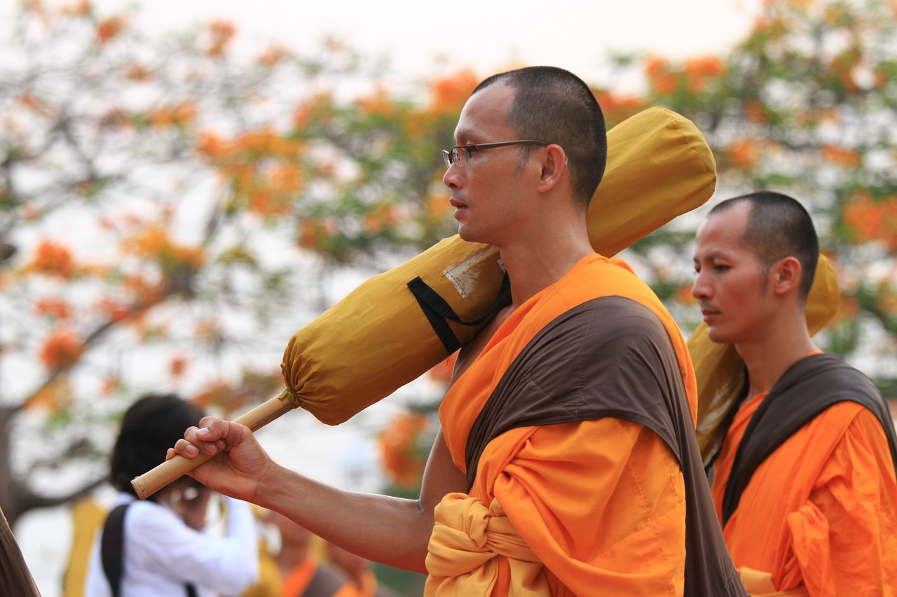 monks orange robes free photo