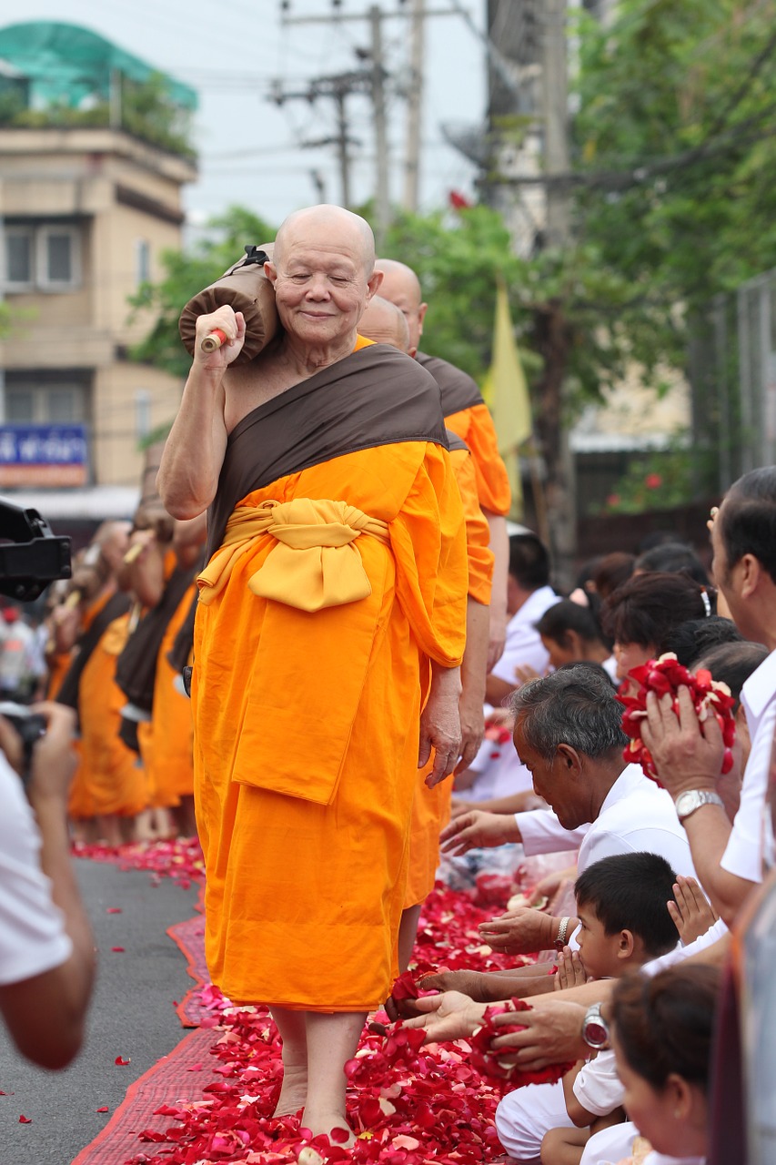 monks buddhists walk free photo