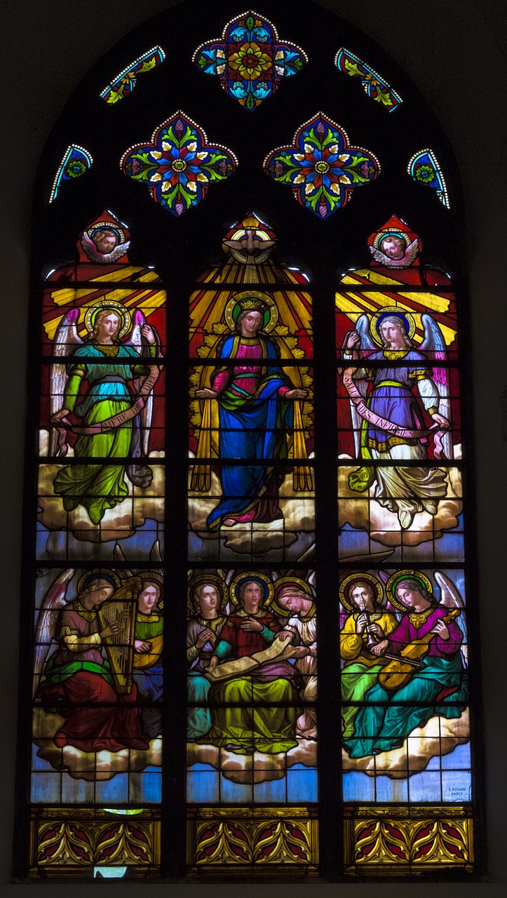 mons church stained glass windows free photo