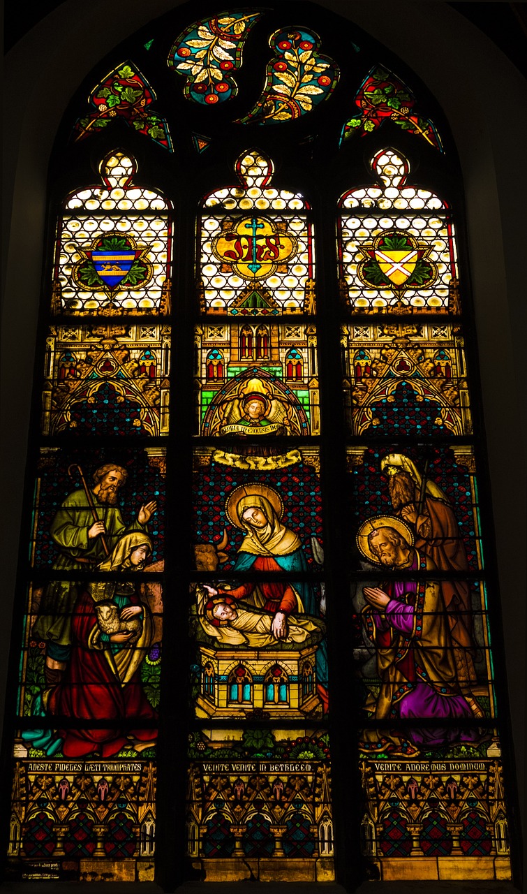 mons church stained glass windows free photo