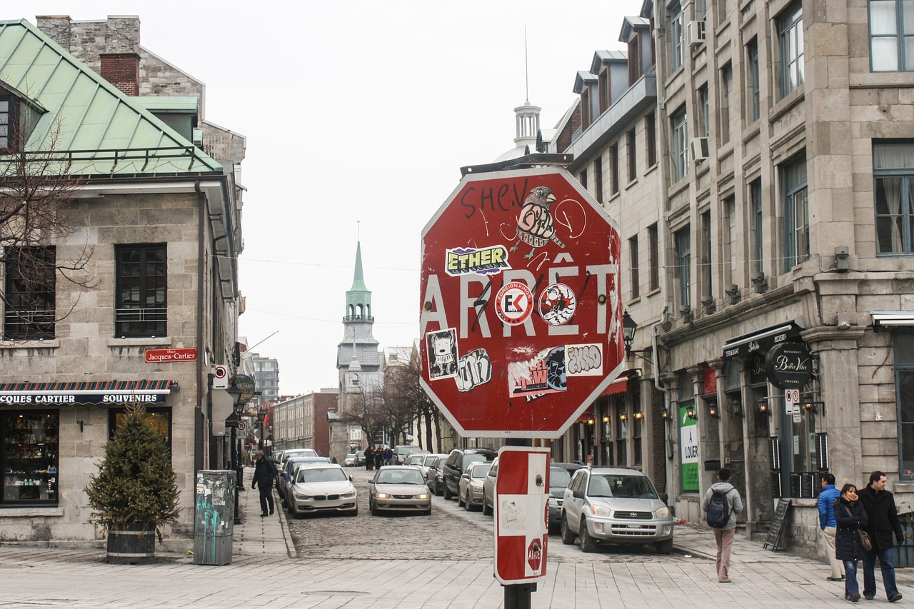montreal stop sign vandalism free photo