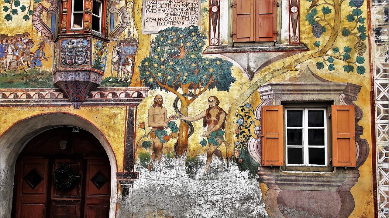 monument adam and eve frescoes free photo