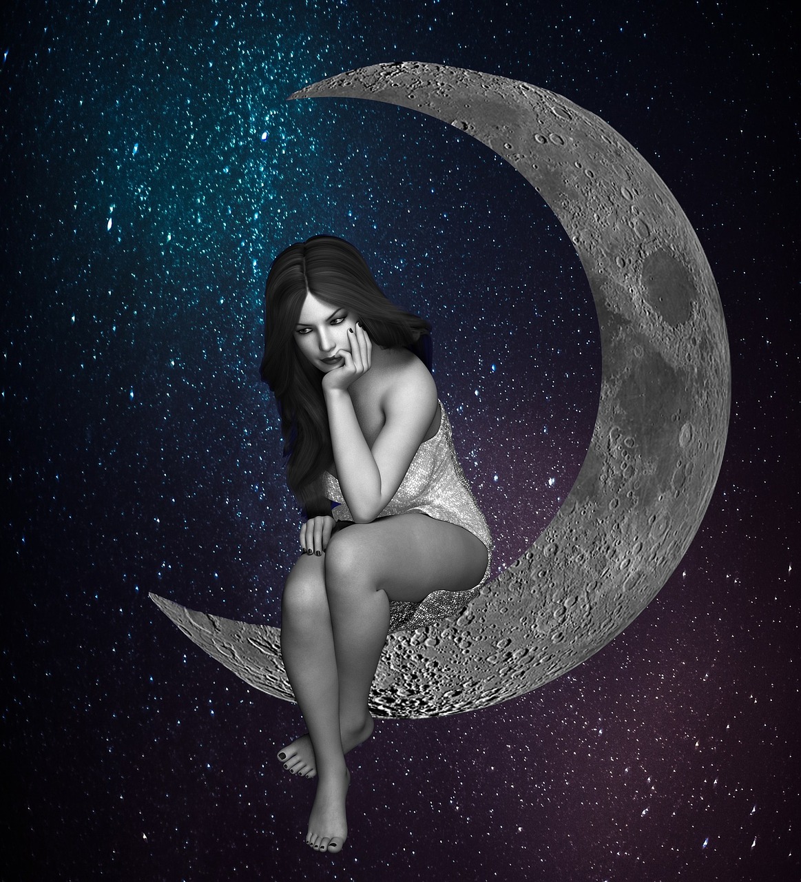 moon crescent moon girl free photo