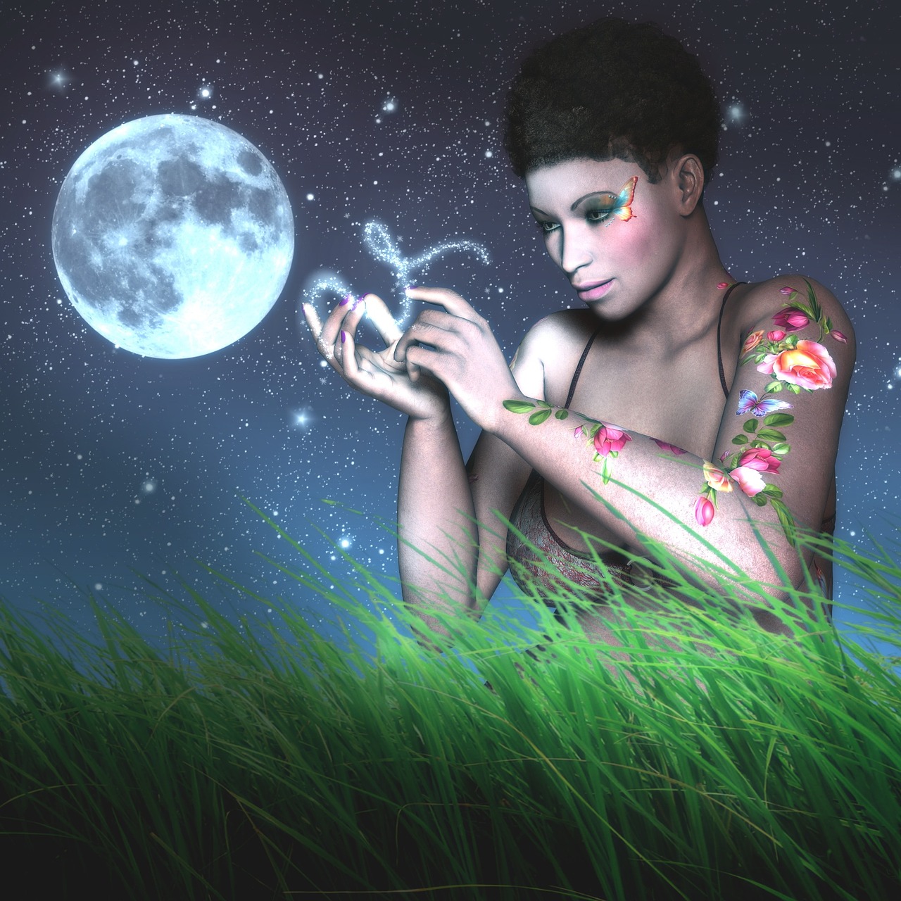 moon grass girl free photo