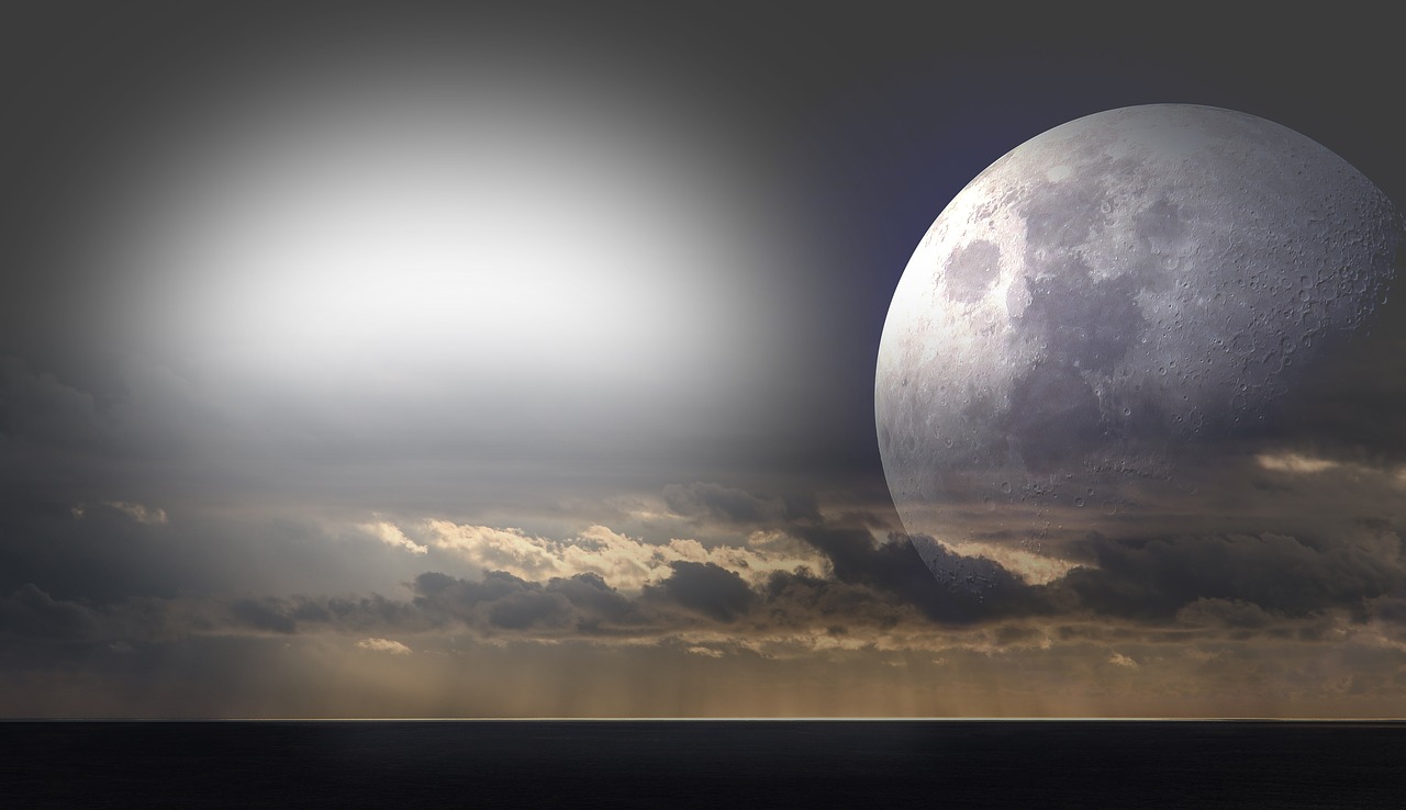 moon sea clouds free photo