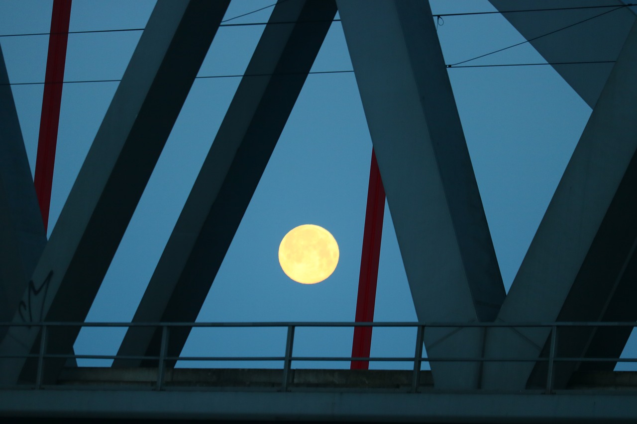 moon railway bridge morning free photo