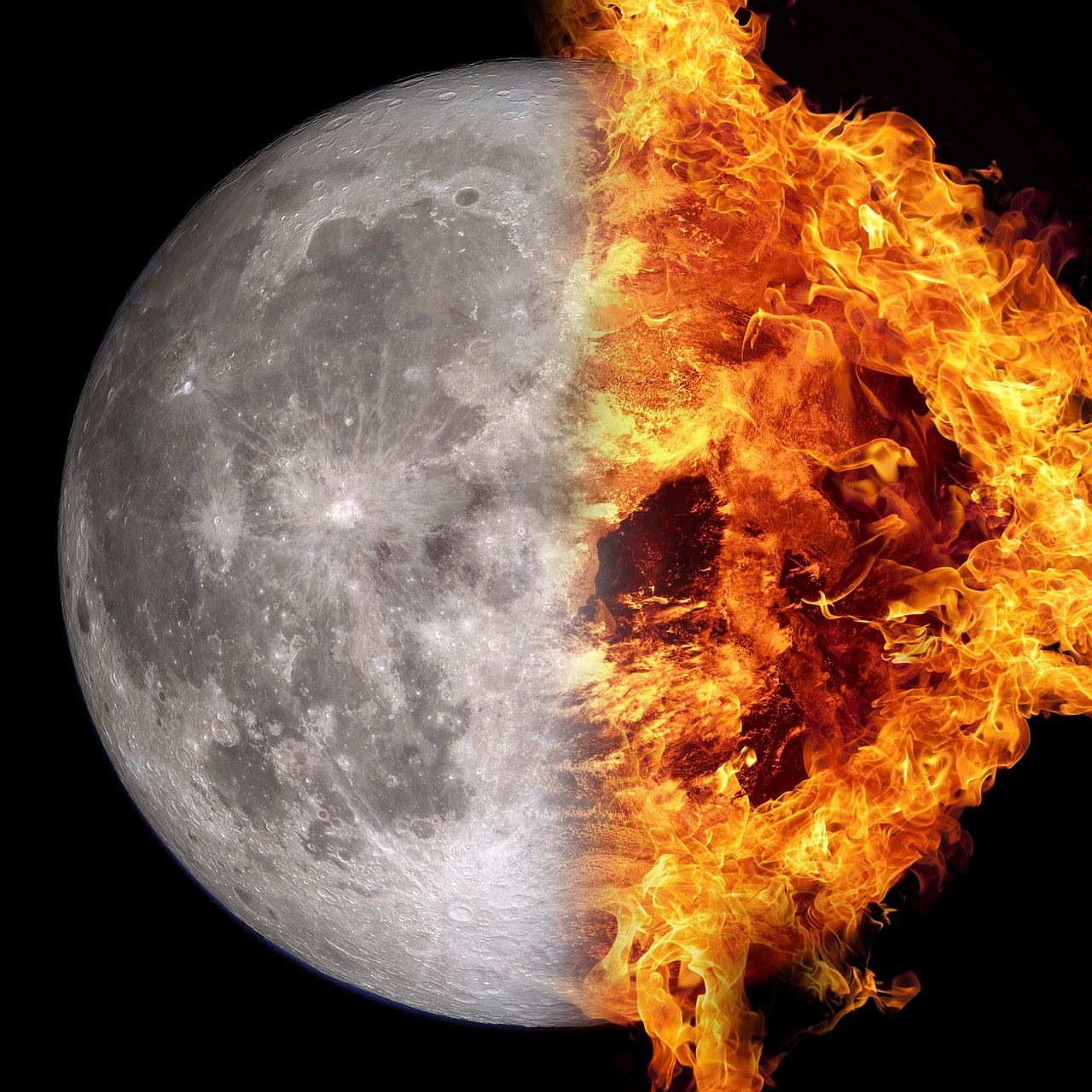 moon fire celestial body free photo