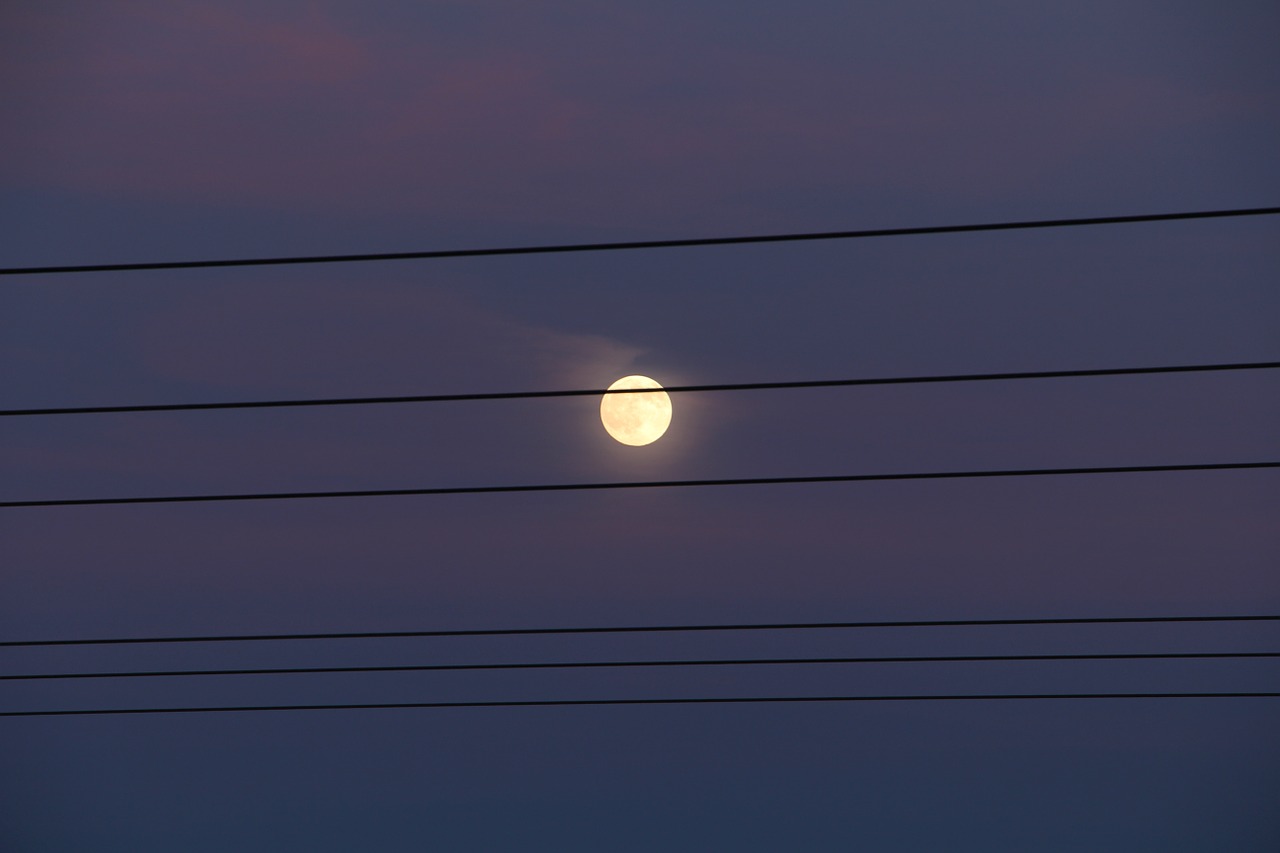 moon nature power lines free photo