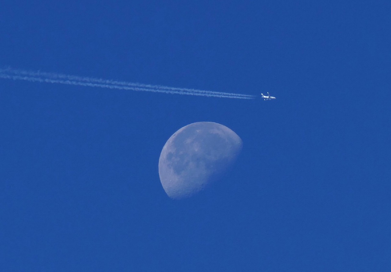 moon airplane night free photo