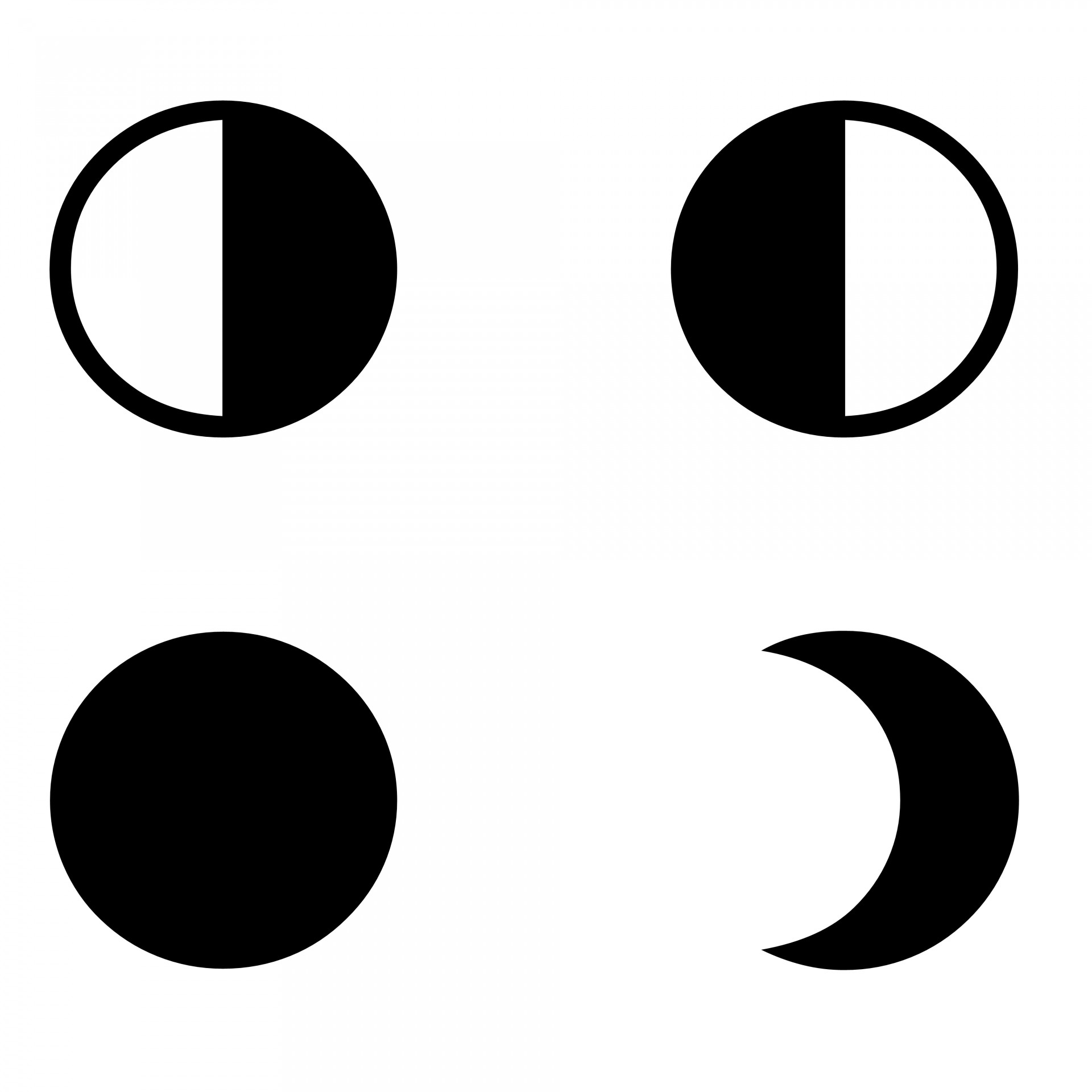 Moon phases silhouettes with stars. Crescent, new, full, surface