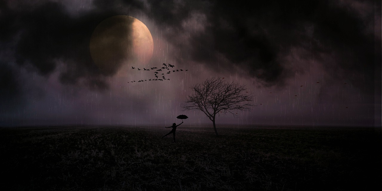 moonlight woman rain free photo