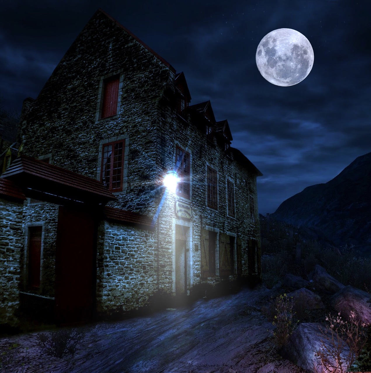 moonlight  house  night free photo