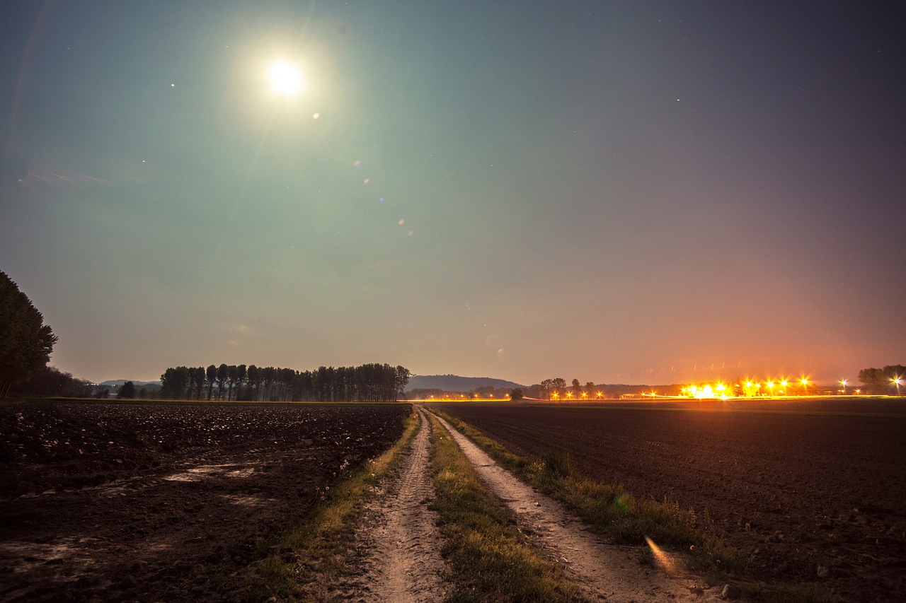 moonlight countryside field free photo