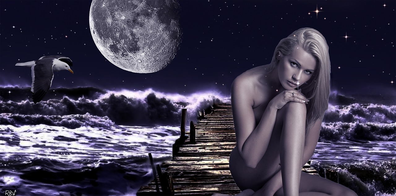 moonlight jetty fantasy girl windy night free photo