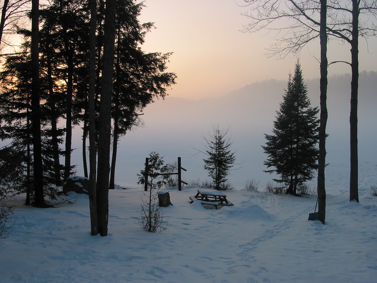 morning lake winter free photo