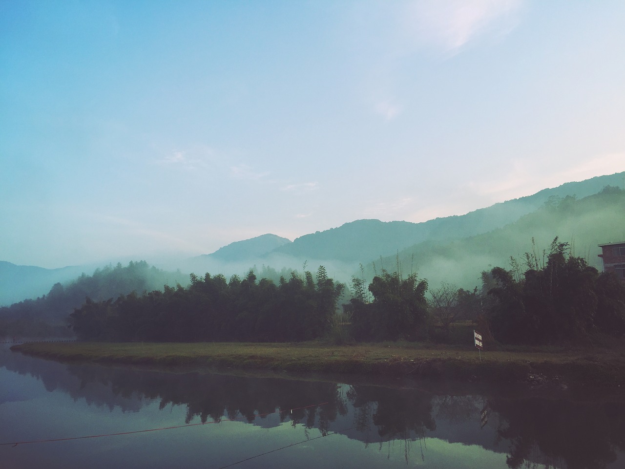 morning river fog free photo