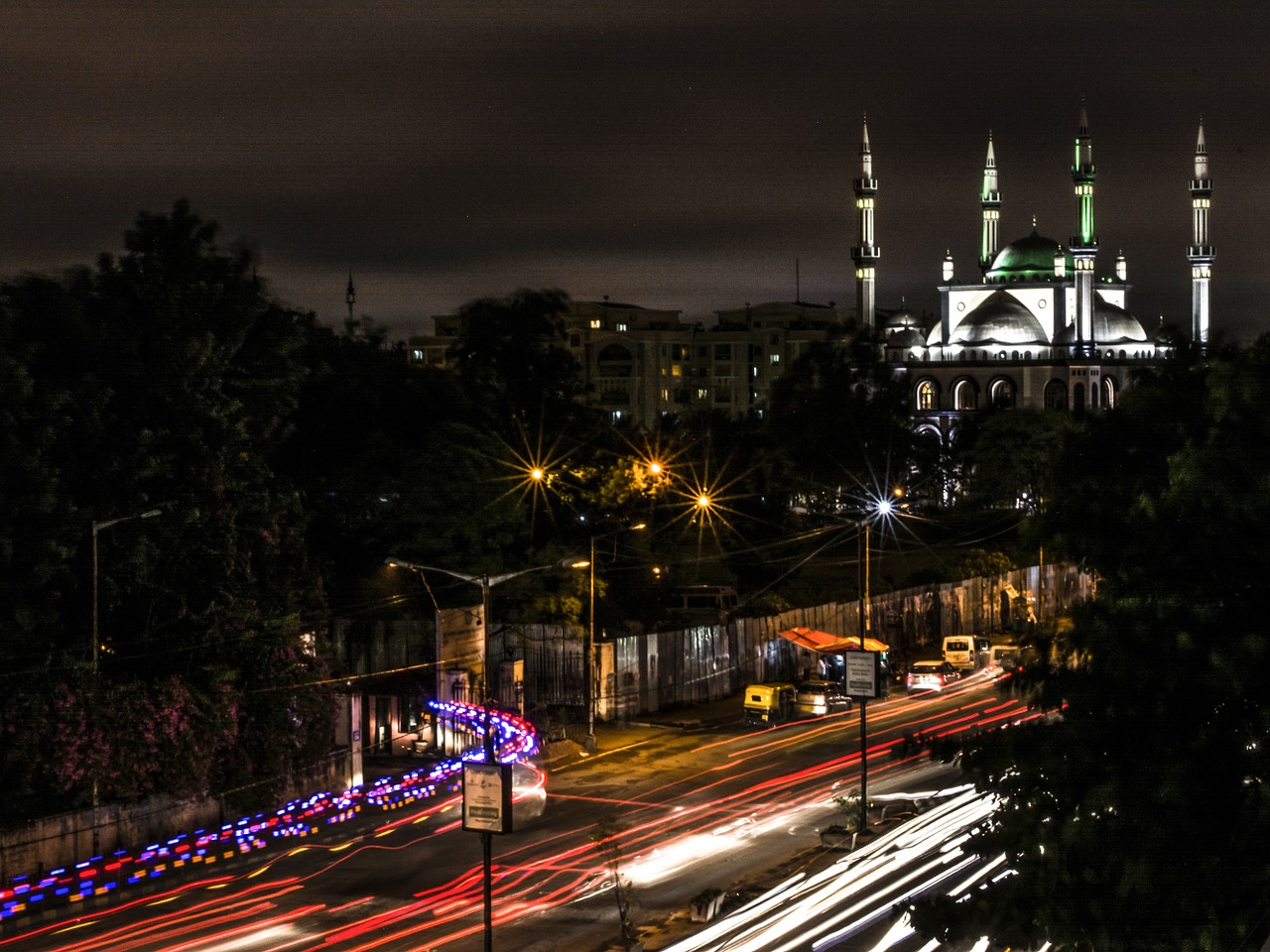 mosque light trail night free photo