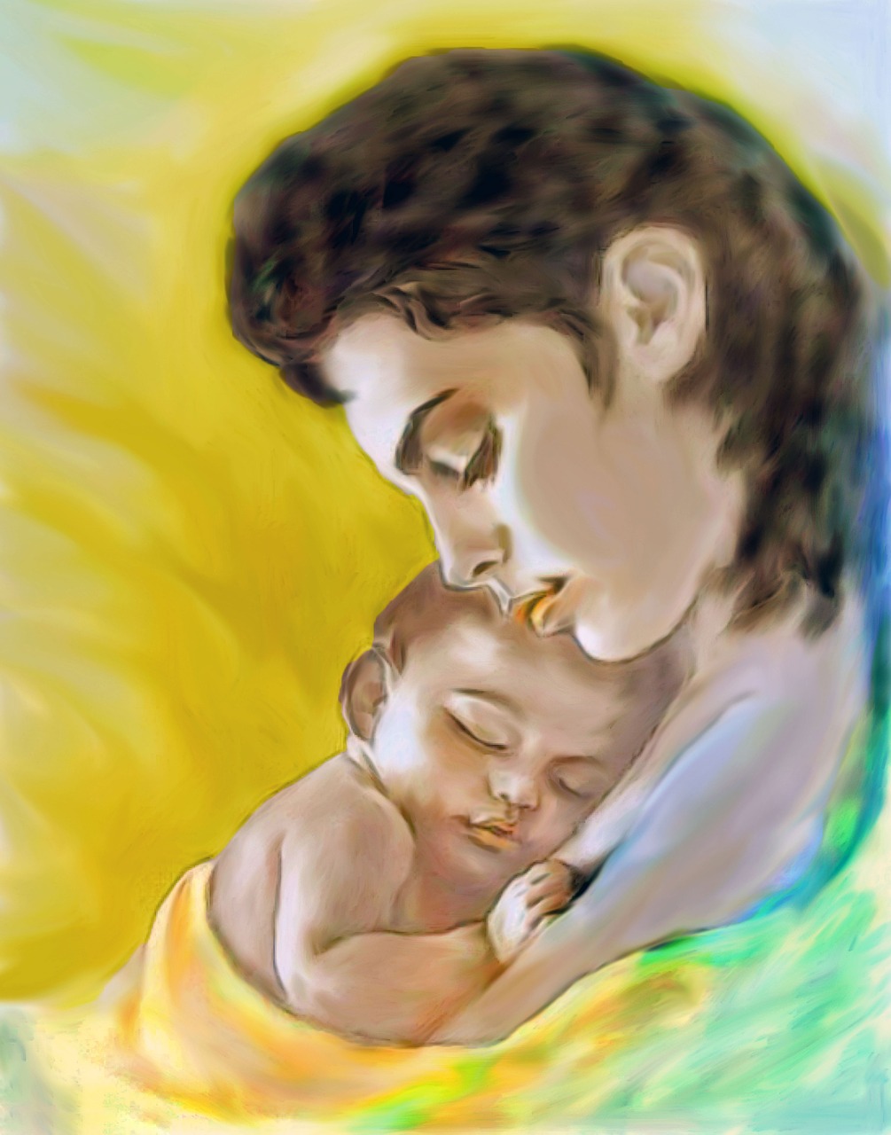 mother and child art painting free photo