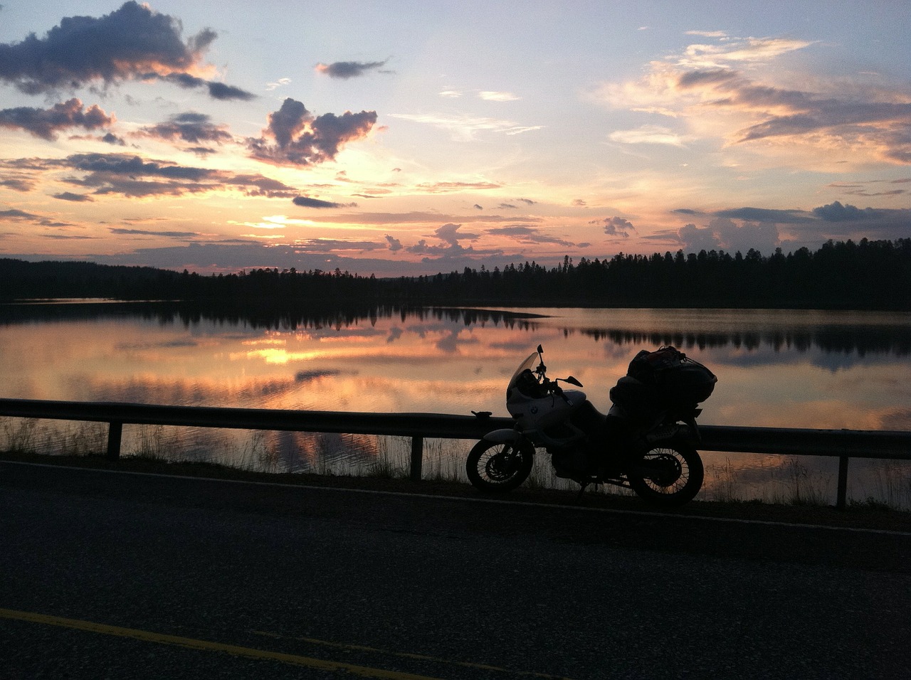 motorcycle sunset lake free photo