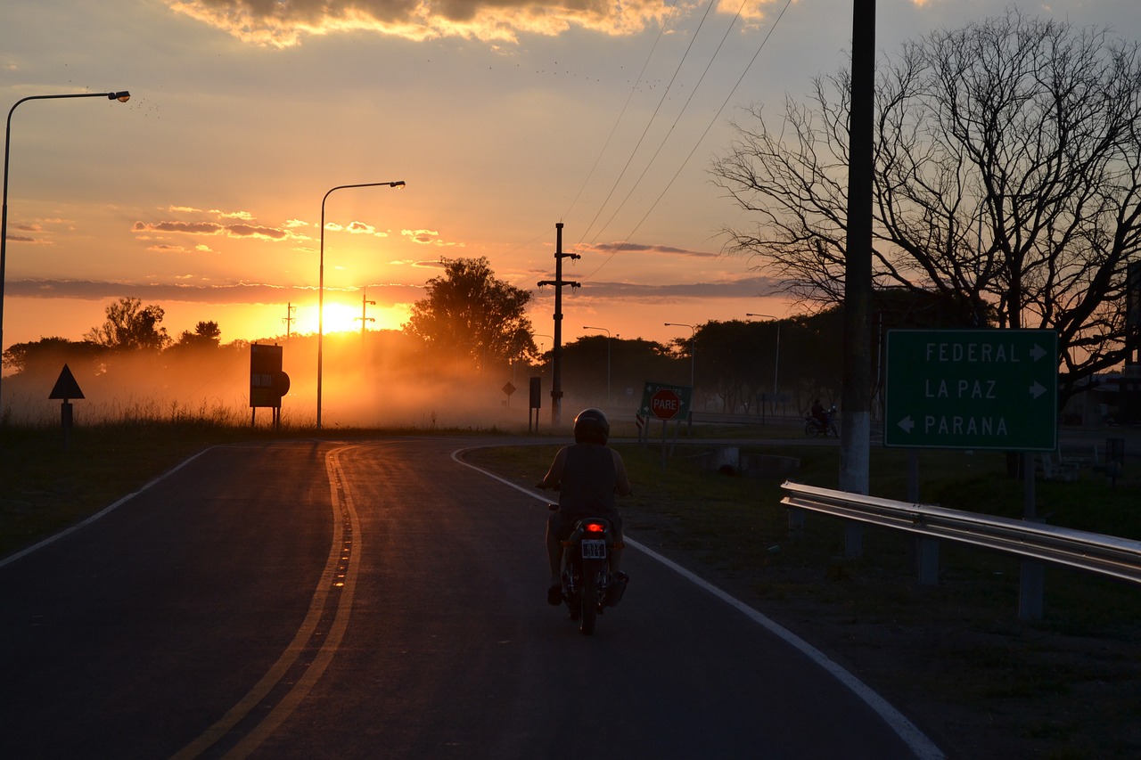 motorcycle sunset route free photo