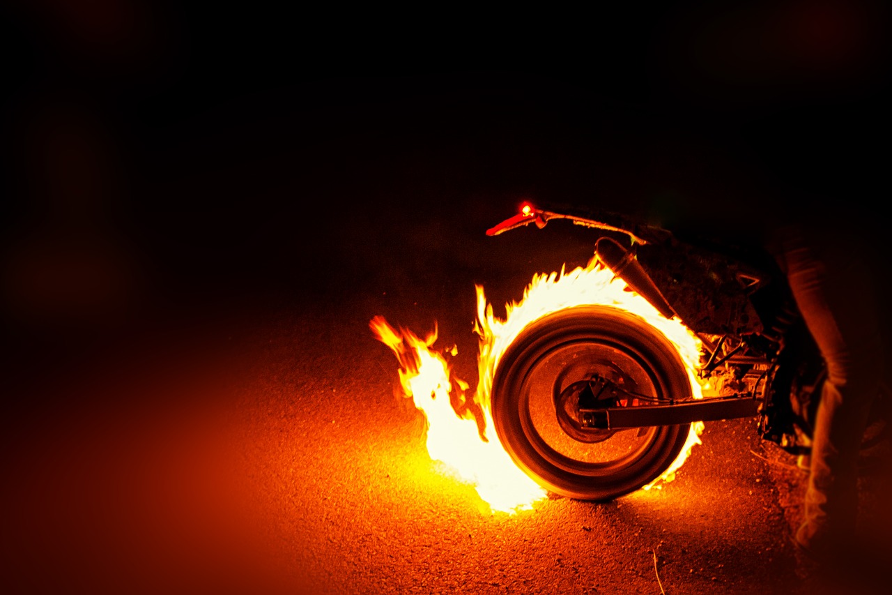 motorcycle tires fire burning free photo
