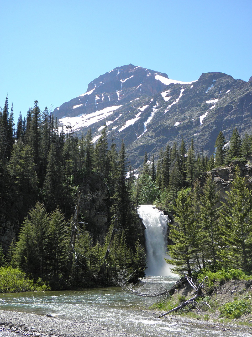 glacier nation park mountain waterfall free photo